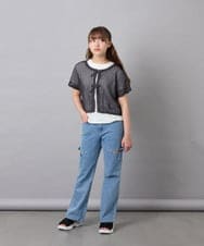 KJFGD55049 a.v.v KIDS(アー・ヴェ・ヴェ) [120-160][SET][ママとお揃いコーデが叶う]メッシュニットレイヤードトップス ダークグレー