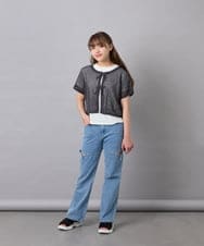 KJFGD55049 a.v.v KIDS(アー・ヴェ・ヴェ) [120-160][SET][ママとお揃いコーデが叶う]メッシュニットレイヤードトップス ダークグレー
