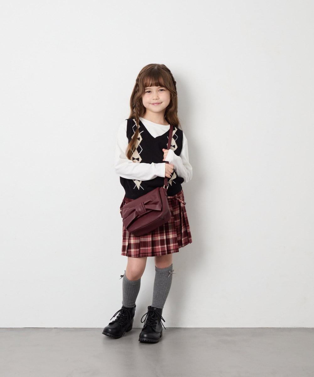 KJFJD02044 a.v.v KIDS(アー・ヴェ・ヴェ) [130-160]【洗える】アーガイルニットベストセット ブラック
