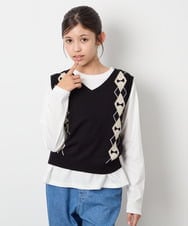 KJFJD02044 a.v.v KIDS(アー・ヴェ・ヴェ) [130-160]【洗える】アーガイルニットベストセット ブラック