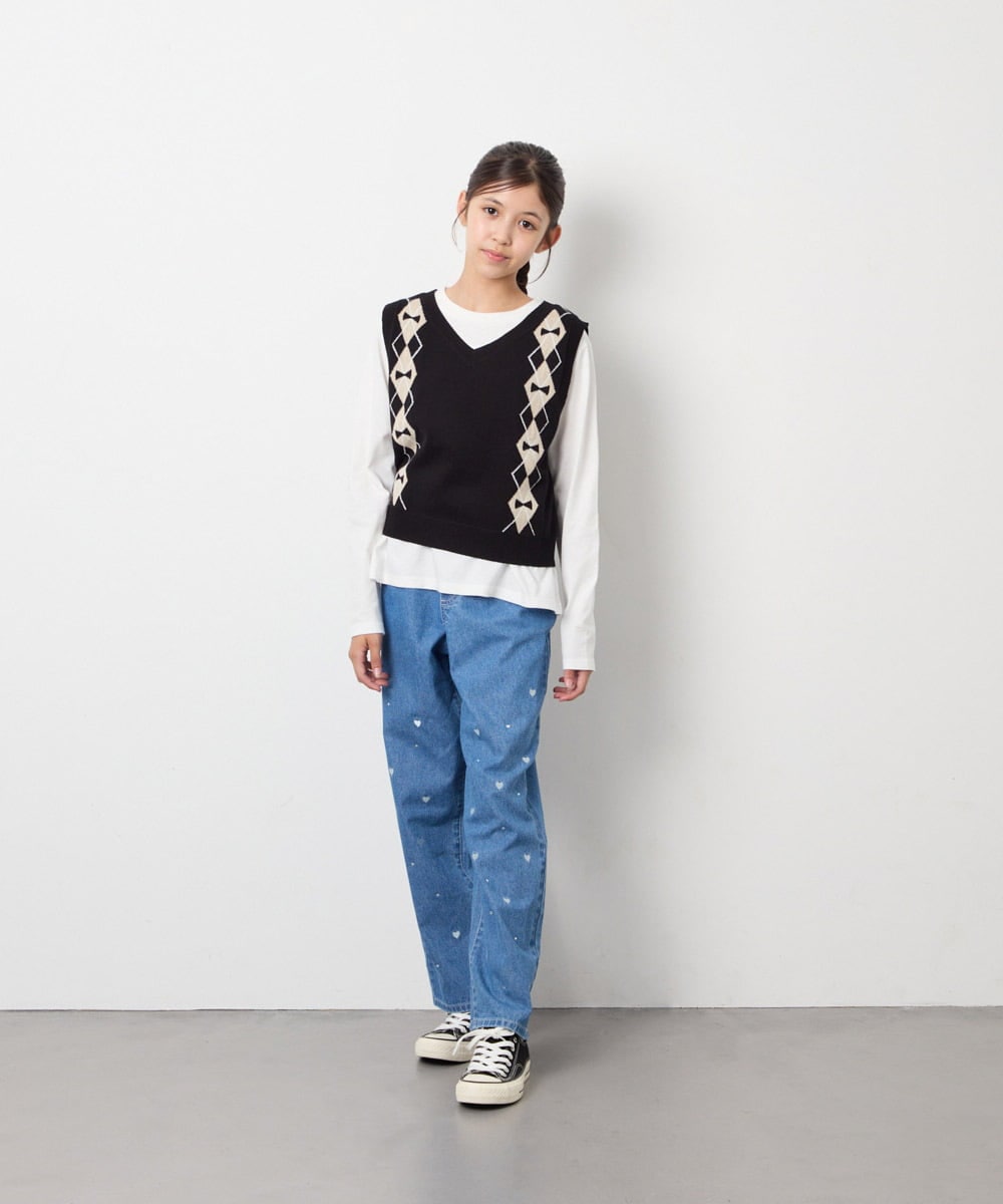 KJFJD02044 a.v.v KIDS(アー・ヴェ・ヴェ) [130-160]【洗える】アーガイルニットベストセット ブラック