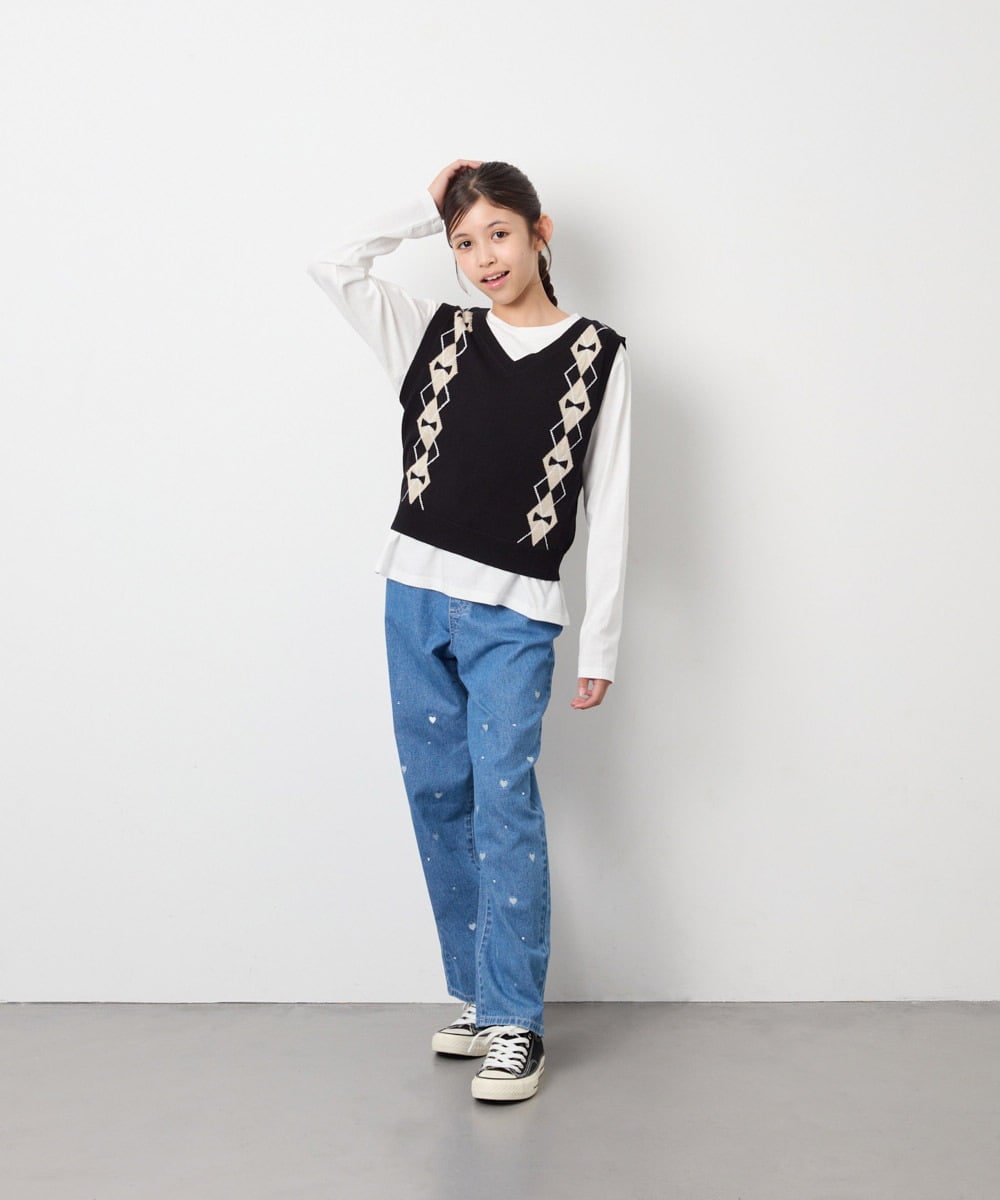 KJFJD02044 a.v.v KIDS(アー・ヴェ・ヴェ) [130-160]【洗える】アーガイルニットベストセット ブラック