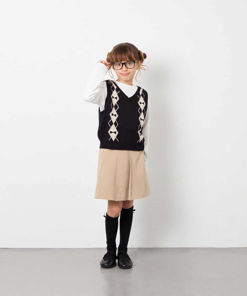 KJFJD02044 a.v.v KIDS(アー・ヴェ・ヴェ) [130-160]【洗える】アーガイルニットベストセット ブラック