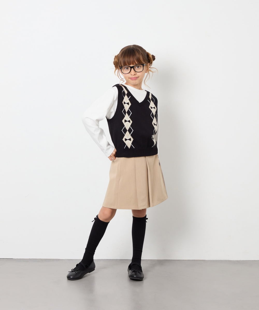 KJFJD02044 a.v.v KIDS(アー・ヴェ・ヴェ) [130-160]【洗える】アーガイルニットベストセット ブラック