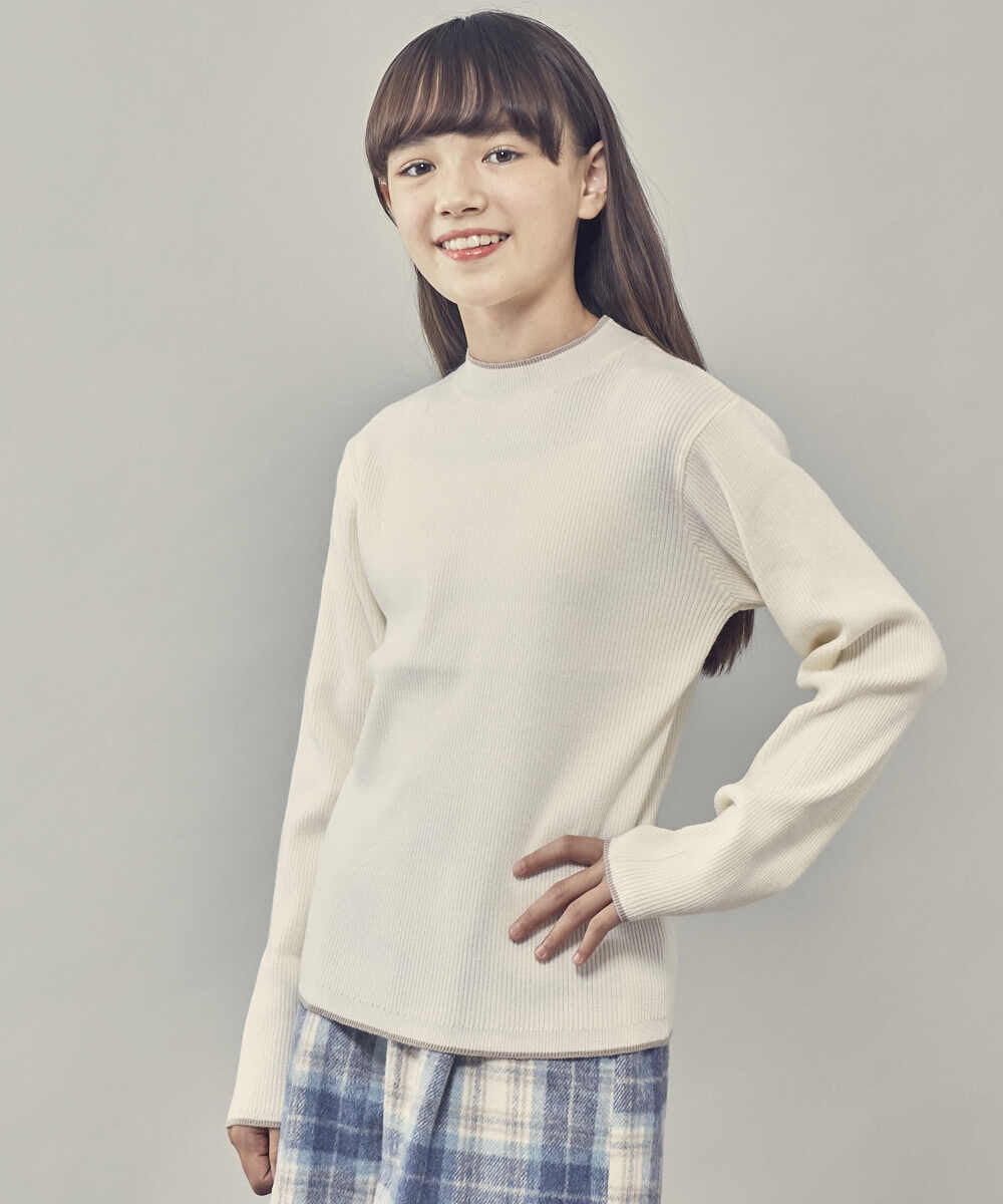 KJFLP61024 a.v.v KIDS(アー・ヴェ・ヴェ) [100-130]プチハイネック配色ニット ホワイト