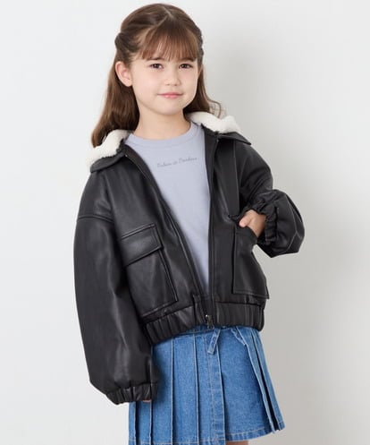 KJJAG02089 a.v.v KIDS [130-160]【手洗い可/フード取り外し可】フェイクレザーブルゾン