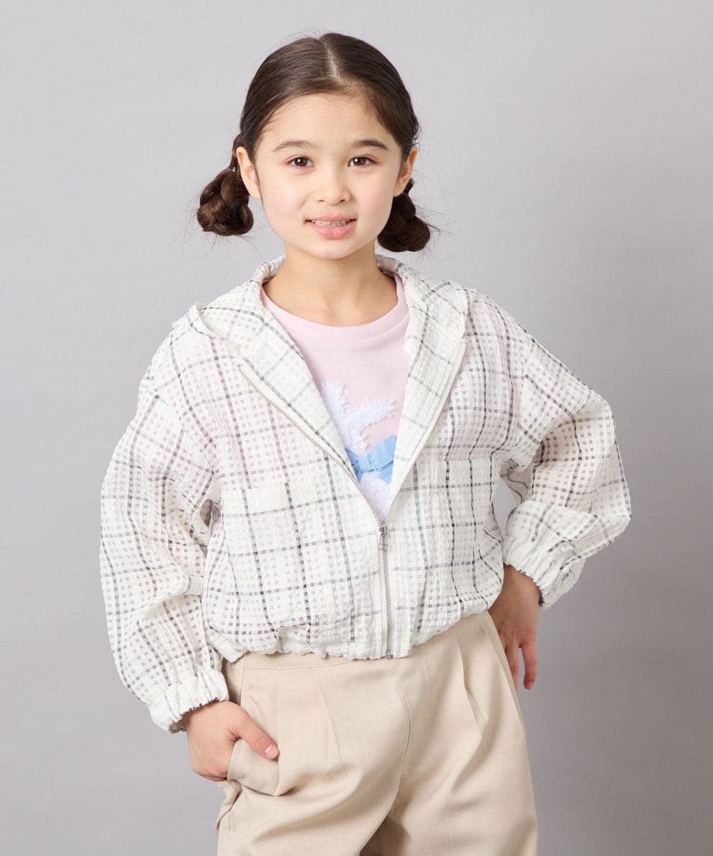 KJJFD40054 a.v.v KIDS(アー・ヴェ・ヴェ) [120-160]ドロストシアーチェックブルゾン ホワイト
