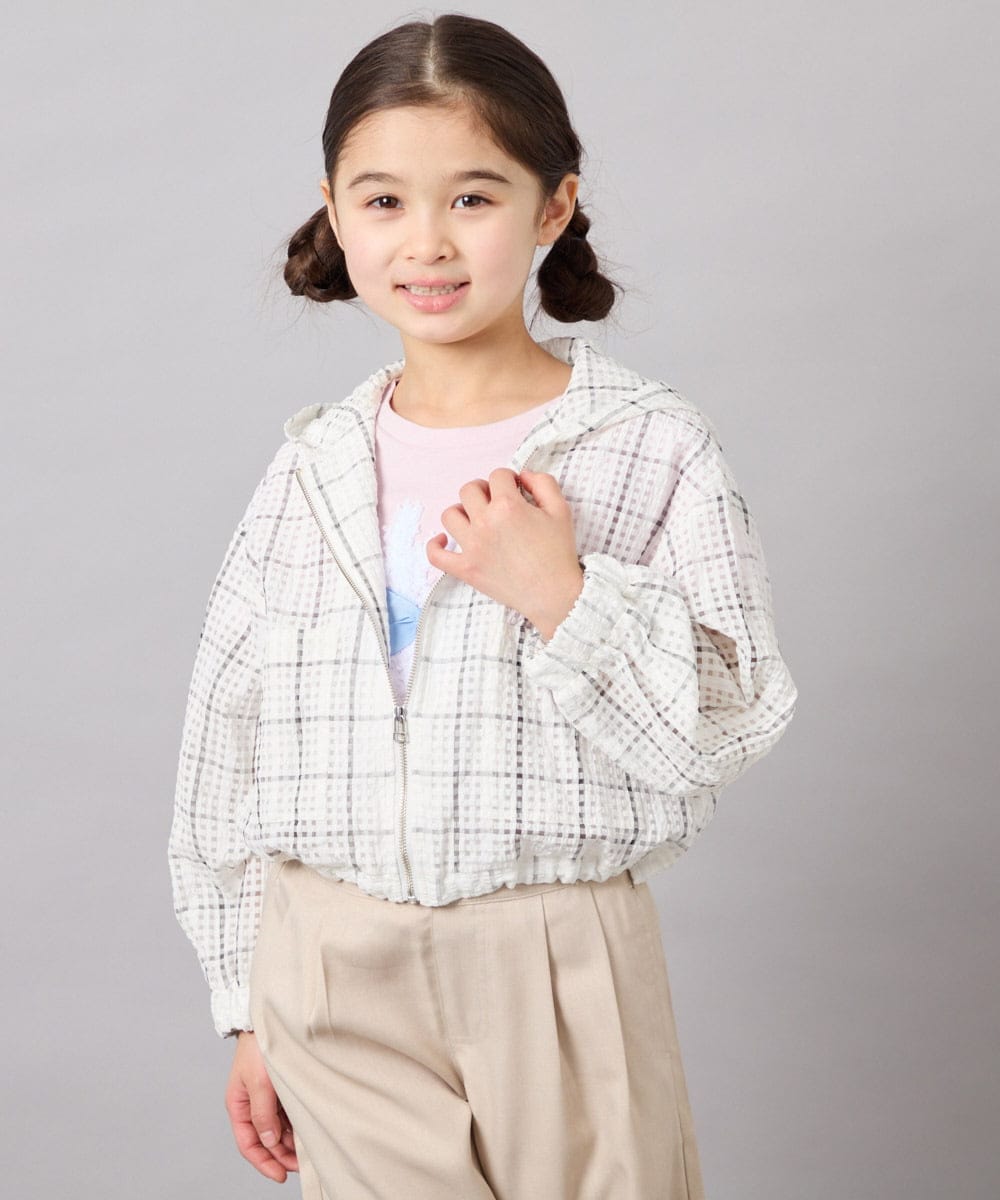 KJJFD40054 a.v.v KIDS(アー・ヴェ・ヴェ) [120-160]ドロストシアーチェックブルゾン ホワイト