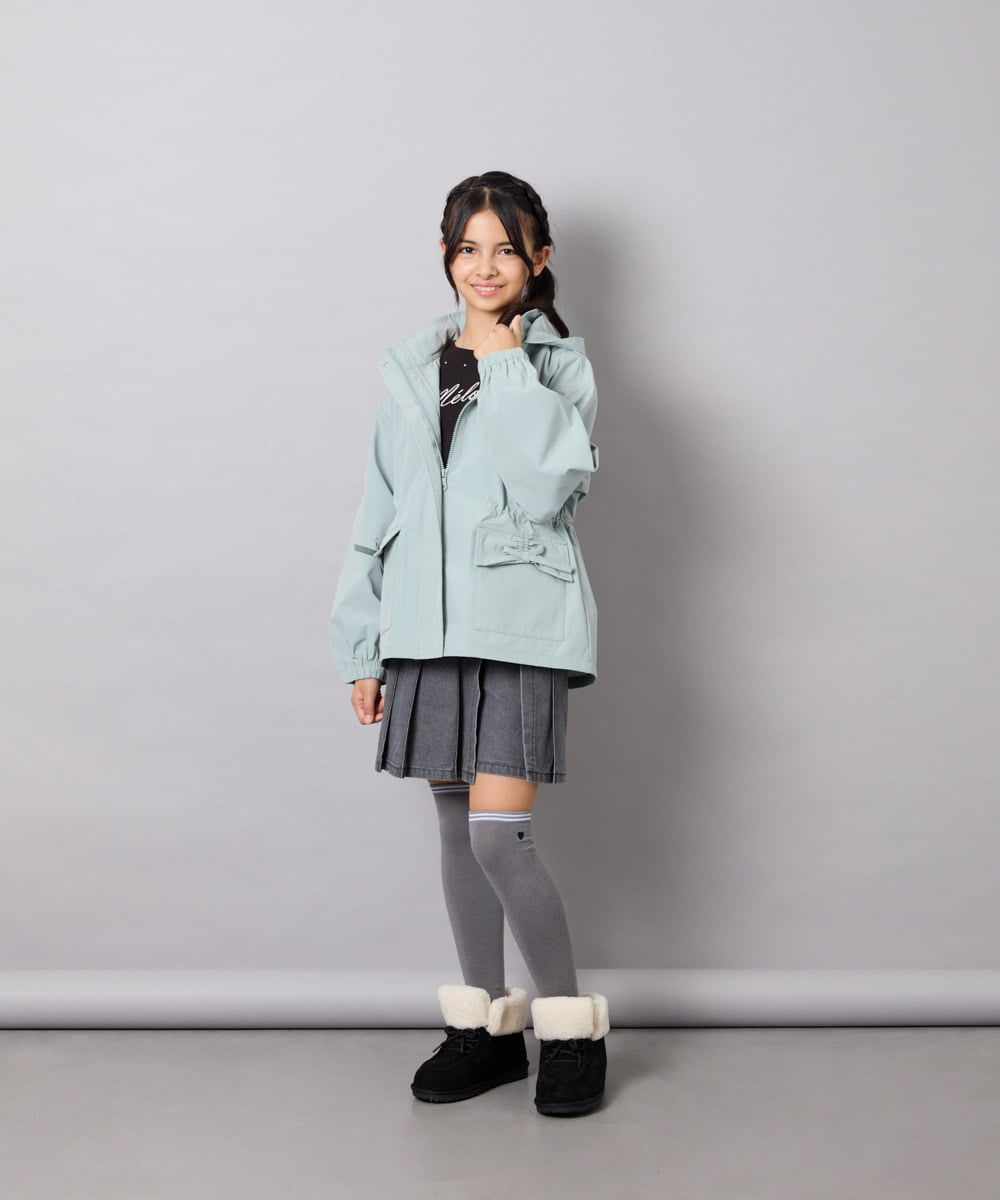 KJJJD01059 a.v.v KIDS(アー・ヴェ・ヴェ) [130-160]【洗える/フード取り外し可】リボンポケットマウンパ ミント