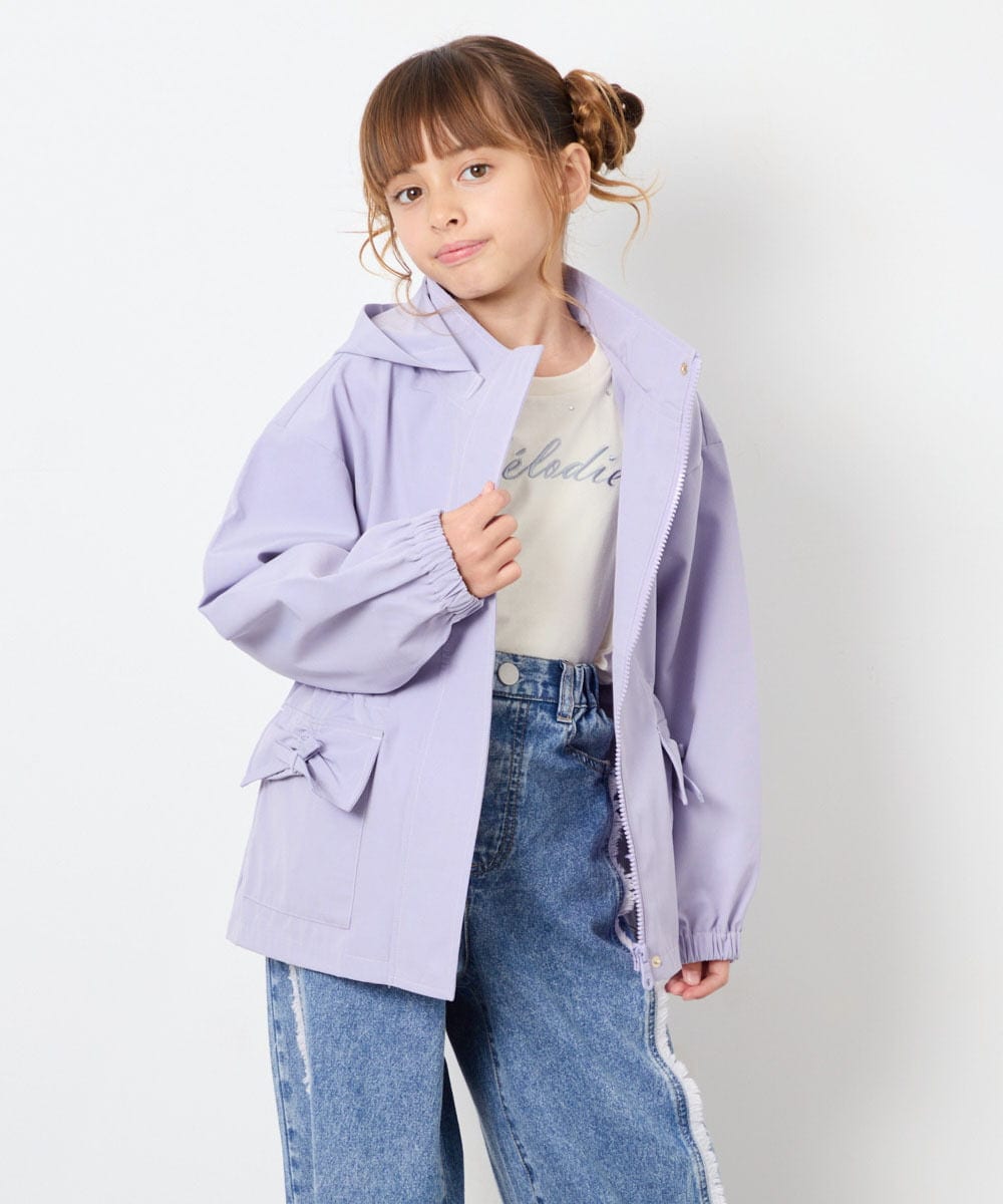 KJJJD01059 a.v.v KIDS(アー・ヴェ・ヴェ) [130-160]【洗える/フード取り外し可】リボンポケットマウンパ ラベンダー