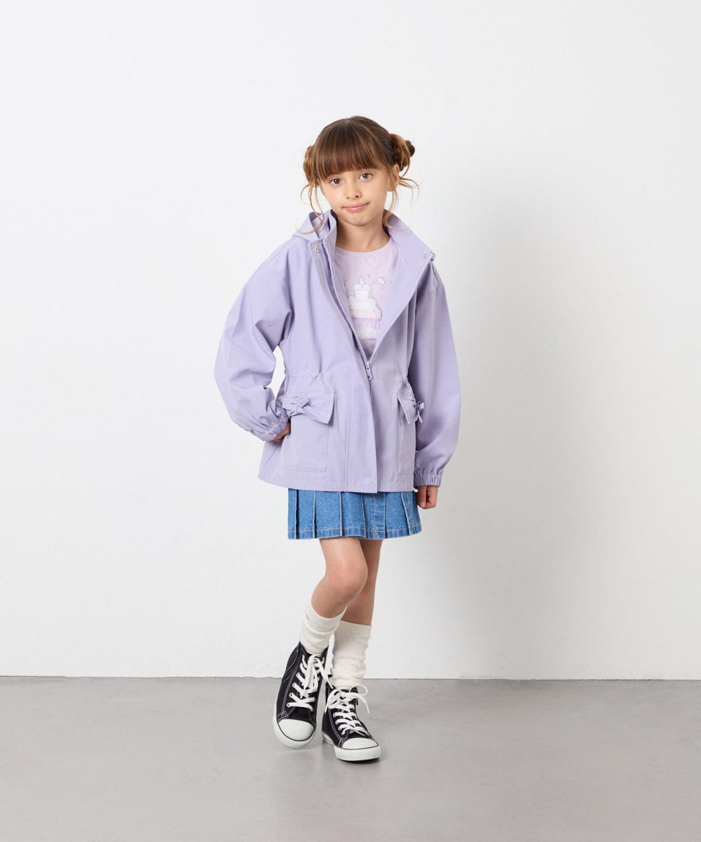 KJJJD01059 a.v.v KIDS(アー・ヴェ・ヴェ) [130-160]【洗える/フード取り外し可】リボンポケットマウンパ ラベンダー
