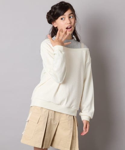 KJKAD03039 a.v.v KIDS [120-160]【アシンメトリー/オフショル】ポコポコレイヤード風トレーナー
