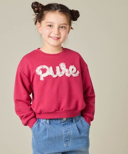 KJKAD49018 a.v.v KIDS [100-160]【WEB限定商品/チュールフリル/クロップド丈】チュールロゴトレーナー