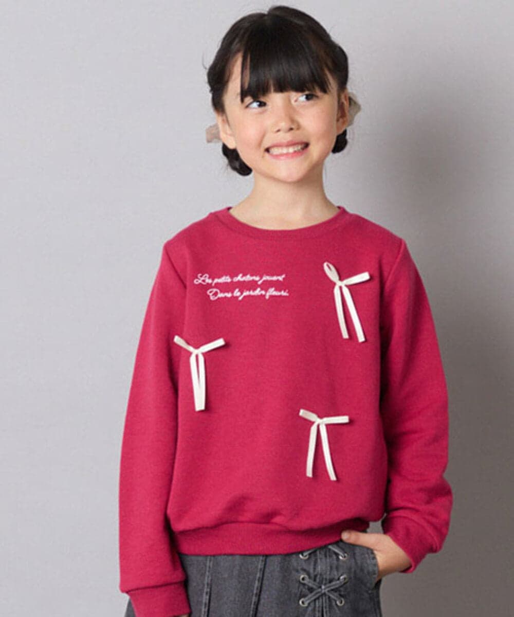 KJKAD51018 a.v.v KIDS(アー・ヴェ・ヴェ) [100-160]【WEB限定商品/サテンリボンがカワイイ】リボン付きロゴトレーナー ピンク