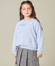KJKAD51018 a.v.v KIDS(アー・ヴェ・ヴェ) [100-160]【WEB限定商品/サテンリボンがカワイイ】リボン付きロゴトレーナー ライトブルー