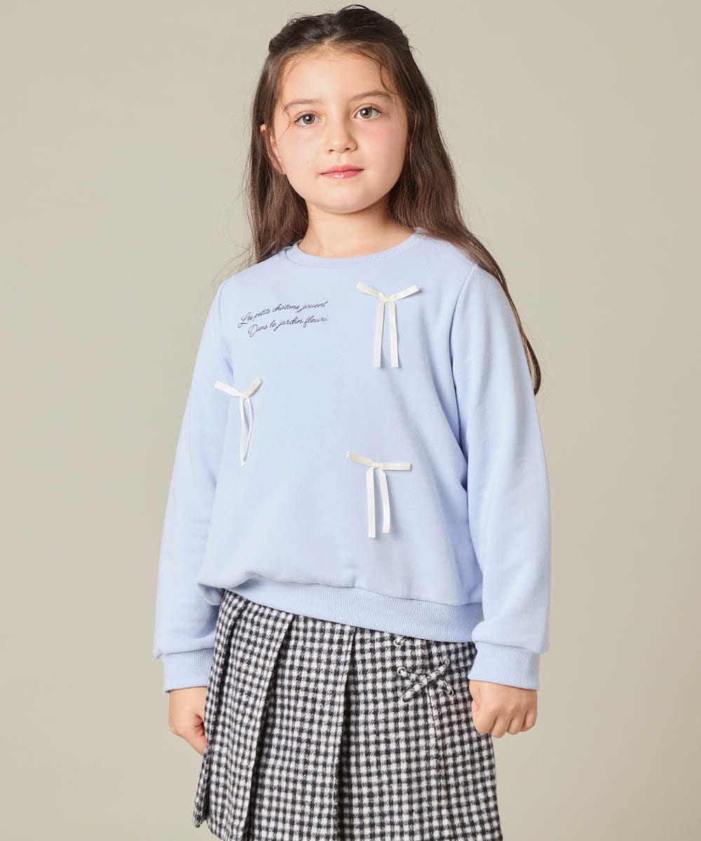 KJKAD51018 a.v.v KIDS(アー・ヴェ・ヴェ) [100-160]【WEB限定商品/サテンリボンがカワイイ】リボン付きロゴトレーナー ライトブルー