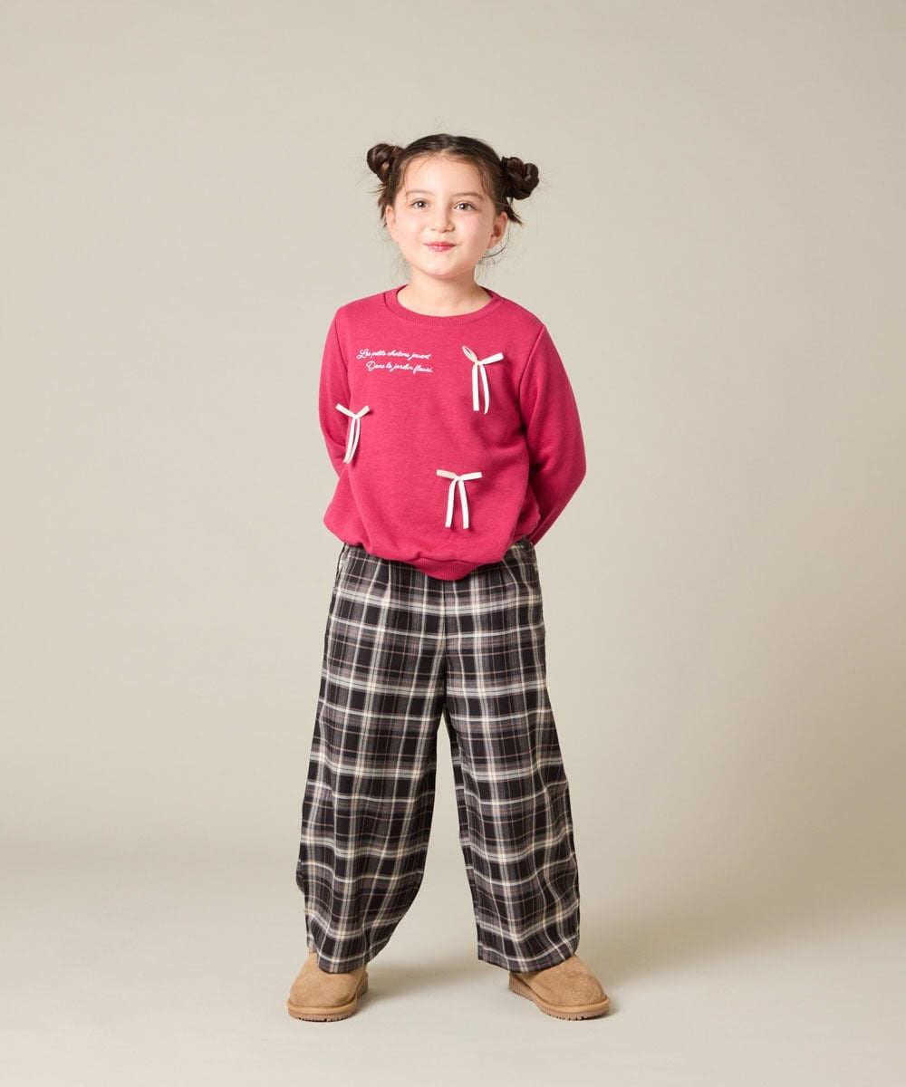 KJKAD51018 a.v.v KIDS(アー・ヴェ・ヴェ) [100-160]【WEB限定商品/サテンリボンがカワイイ】リボン付きロゴトレーナー ライトブルー