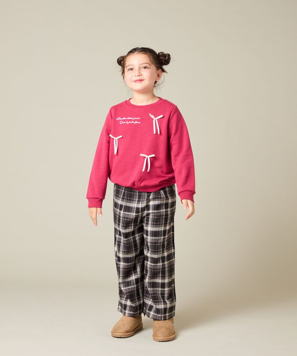 KJKAD51018 a.v.v KIDS(アー・ヴェ・ヴェ) [100-160]【WEB限定商品/サテンリボンがカワイイ】リボン付きロゴトレーナー ライトブルー