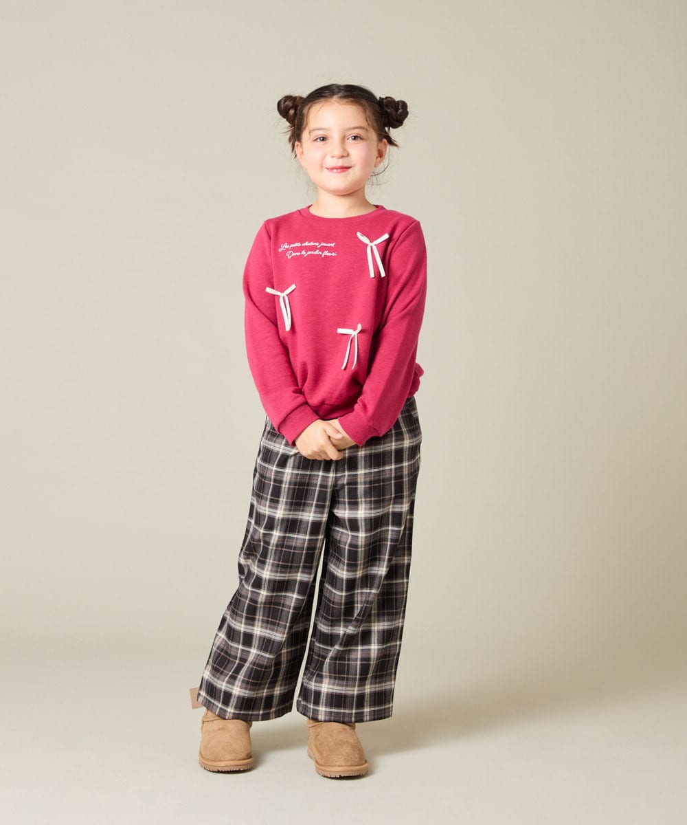 KJKAD51018 a.v.v KIDS(アー・ヴェ・ヴェ) [100-160]【WEB限定商品/サテンリボンがカワイイ】リボン付きロゴトレーナー ライトブルー