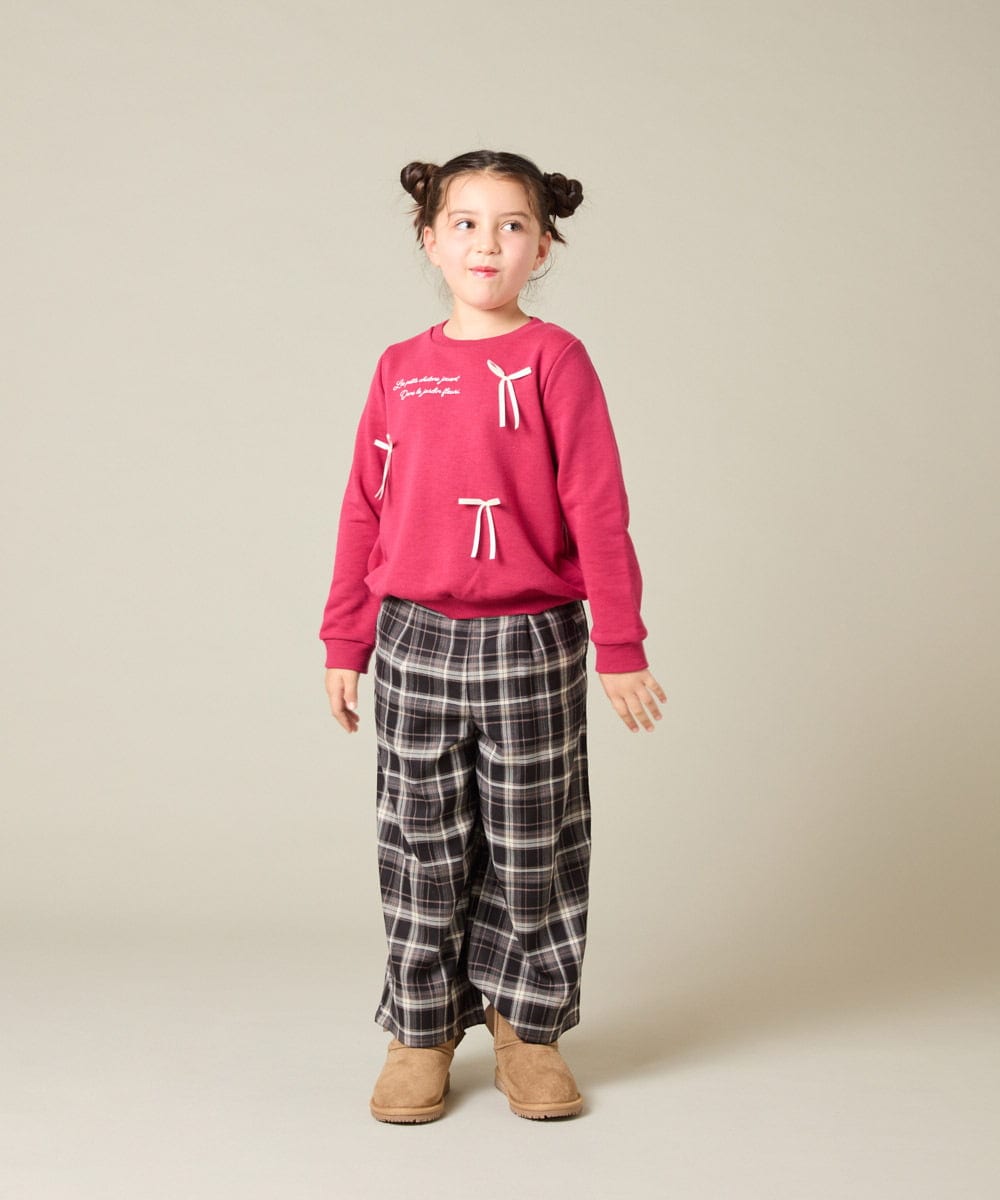 KJKAD51018 a.v.v KIDS(アー・ヴェ・ヴェ) [100-160]【WEB限定商品/サテンリボンがカワイイ】リボン付きロゴトレーナー ライトブルー