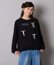 KJKAD51018 a.v.v KIDS(アー・ヴェ・ヴェ) [100-160]【WEB限定商品/サテンリボンがカワイイ】リボン付きロゴトレーナー ライトブルー