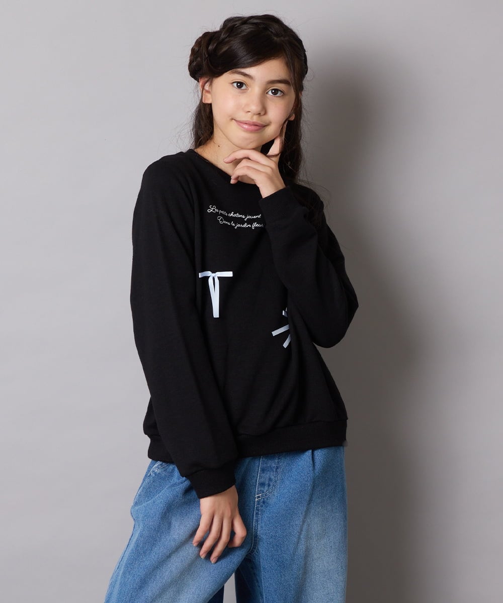 KJKAD51018 a.v.v KIDS(アー・ヴェ・ヴェ) [100-160]【WEB限定商品/サテンリボンがカワイイ】リボン付きロゴトレーナー ライトブルー