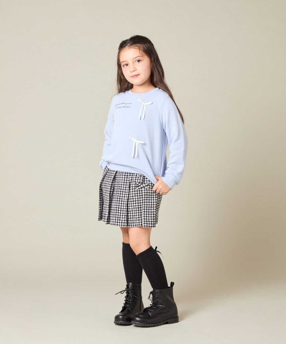 KJKAD51018 a.v.v KIDS(アー・ヴェ・ヴェ) [100-160]【WEB限定商品/サテンリボンがカワイイ】リボン付きロゴトレーナー ライトブルー