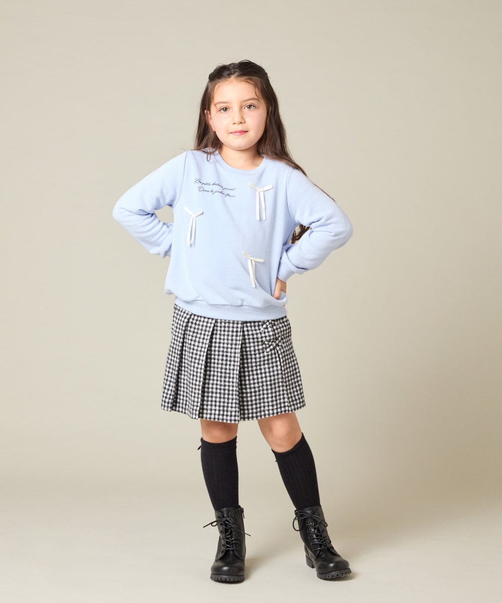 KJKAD51018 a.v.v KIDS(アー・ヴェ・ヴェ) [100-160]【WEB限定商品/サテンリボンがカワイイ】リボン付きロゴトレーナー ライトブルー