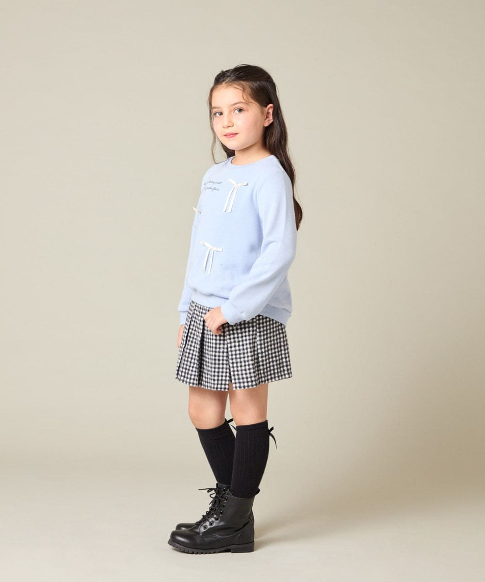 KJKAD51018 a.v.v KIDS(アー・ヴェ・ヴェ) [100-160]【WEB限定商品/サテンリボンがカワイイ】リボン付きロゴトレーナー ライトブルー