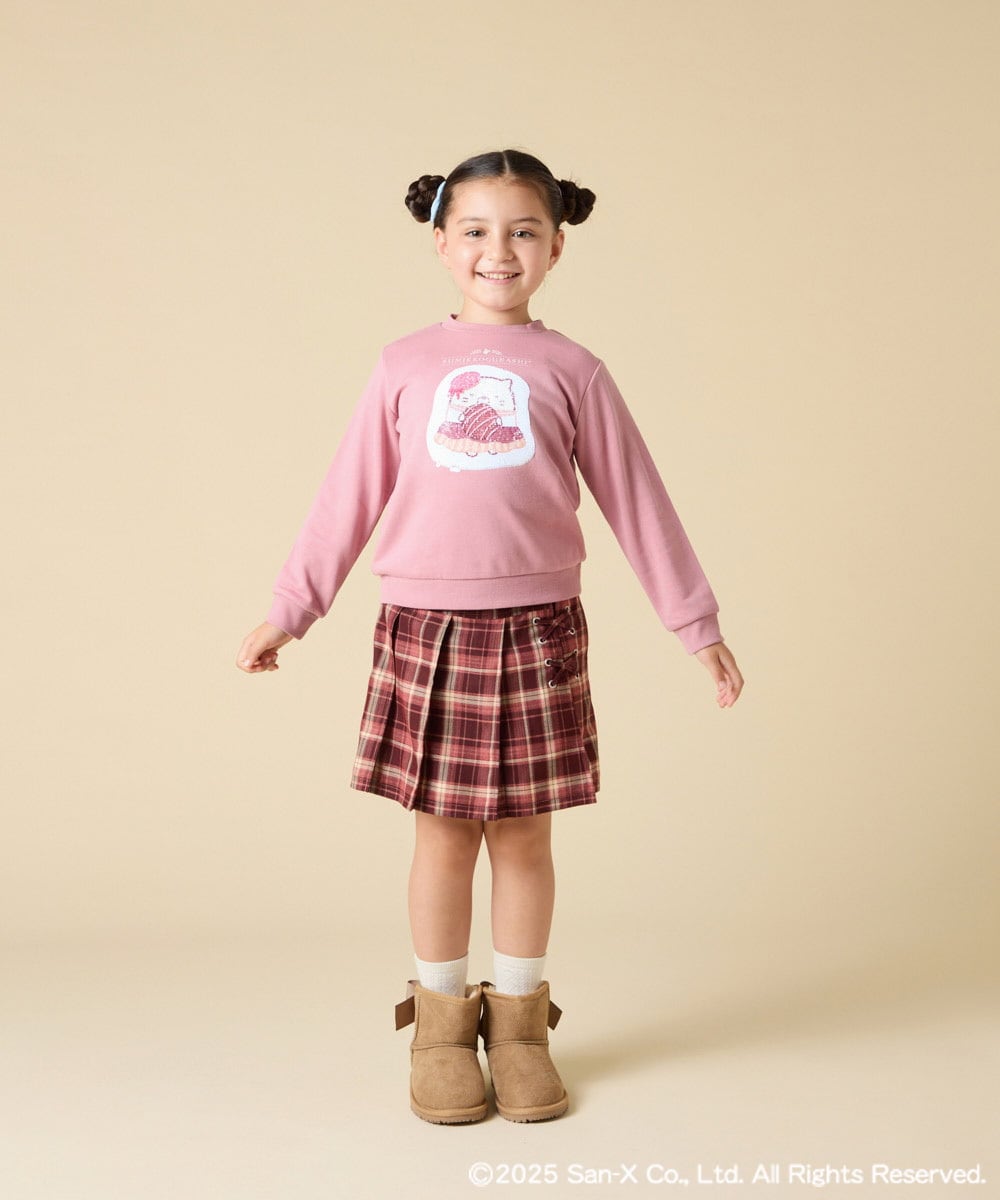 KJKAD80034 a.v.v KIDS(アー・ヴェ・ヴェ) [100-140]【a.v.v限定デザイン/アートが変わるスパンコール/しろくまとねこ/とかげとぺんぎん】すみっコぐらしスパンコールトレーナー ピンク