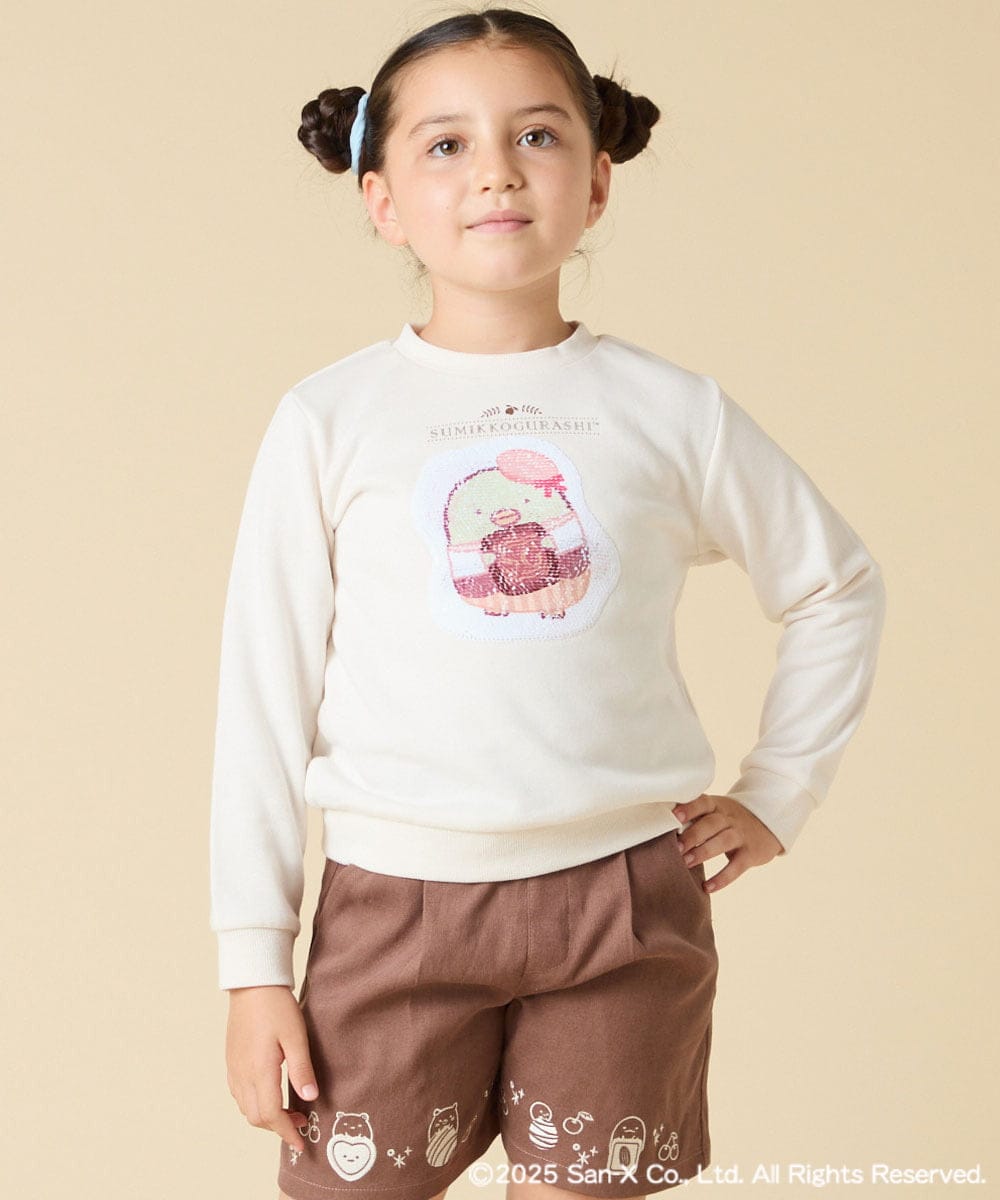 KJKAD80034 a.v.v KIDS(アー・ヴェ・ヴェ) [100-140]【a.v.v限定デザイン/アートが変わるスパンコール/しろくまとねこ/とかげとぺんぎん】すみっコぐらしスパンコールトレーナー ピンク