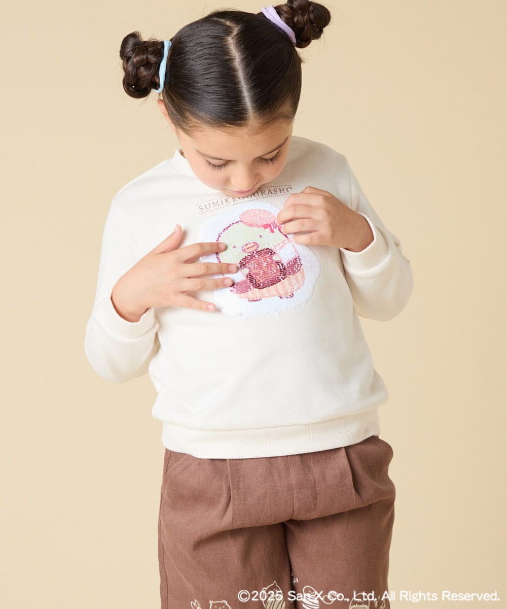 KJKAD80034 a.v.v KIDS(アー・ヴェ・ヴェ) [100-140]【a.v.v限定デザイン/アートが変わるスパンコール/しろくまとねこ/とかげとぺんぎん】すみっコぐらしスパンコールトレーナー ピンク