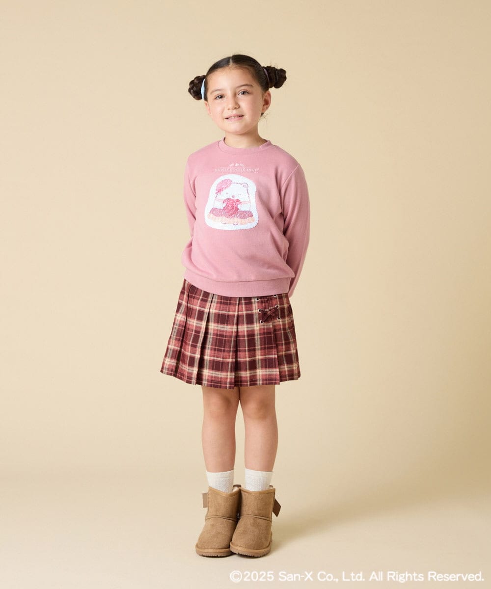 KJKAD80034 a.v.v KIDS(アー・ヴェ・ヴェ) [100-140]【a.v.v限定デザイン/アートが変わるスパンコール/しろくまとねこ/とかげとぺんぎん】すみっコぐらしスパンコールトレーナー ピンク