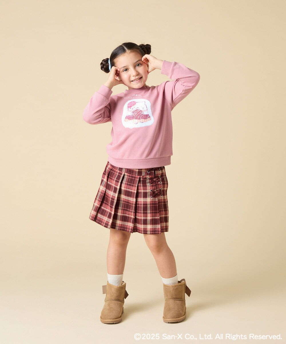 KJKAD80034 a.v.v KIDS(アー・ヴェ・ヴェ) [100-140]【a.v.v限定デザイン/アートが変わるスパンコール/しろくまとねこ/とかげとぺんぎん】すみっコぐらしスパンコールトレーナー ピンク