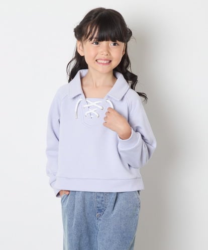 KJKBD01034 a.v.v KIDS [120-160]衿付きレースアップトレーナー