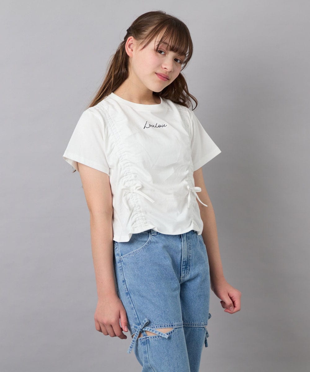 KJKFD56035 a.v.v KIDS(アー・ヴェ・ヴェ) [130-160]【毛玉になりにくい/綿100％】クロップドドロストTシャツ ホワイト