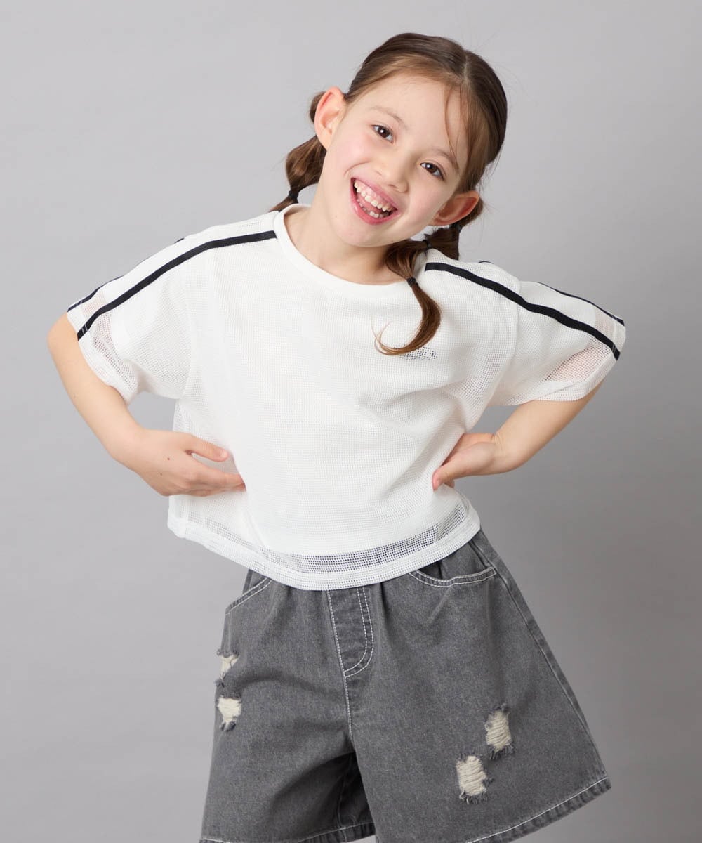 KJKFD57039 a.v.v KIDS(アー・ヴェ・ヴェ) [120-160]メッシュレイヤードTシャツ ホワイト