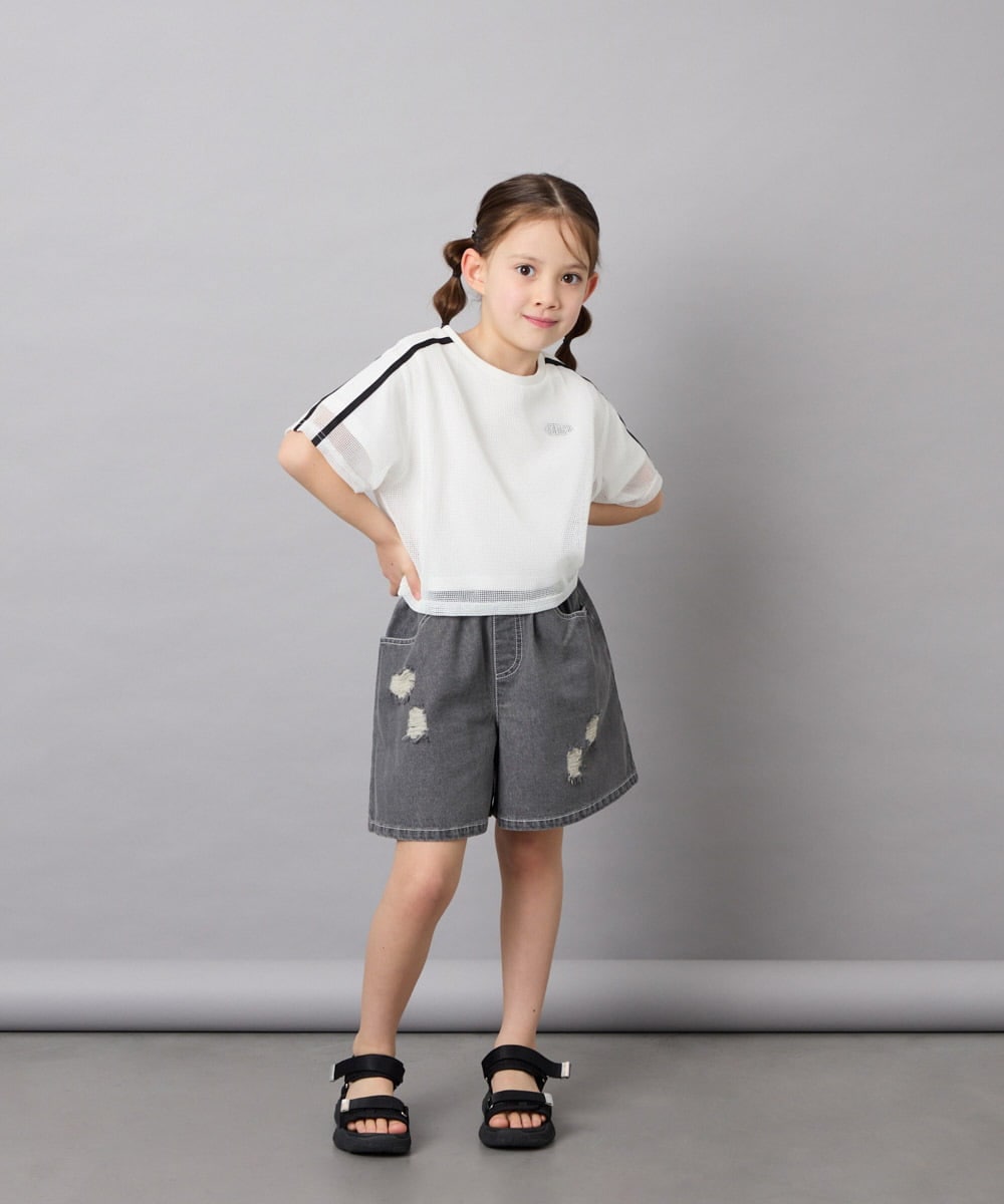 KJKFD57039 a.v.v KIDS(アー・ヴェ・ヴェ) [120-160]メッシュレイヤードTシャツ ホワイト