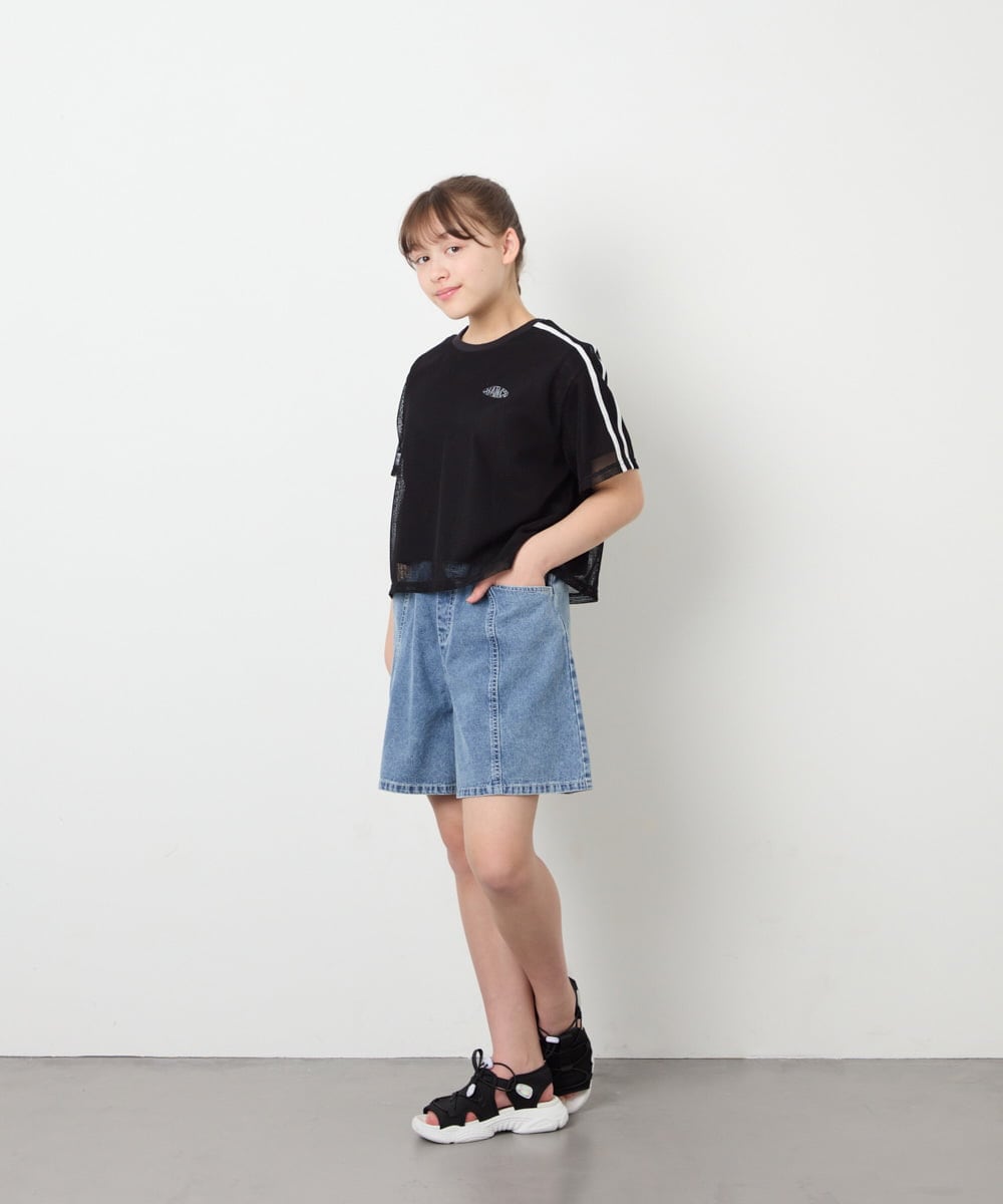 KJKFD57039 a.v.v KIDS(アー・ヴェ・ヴェ) [120-160]メッシュレイヤードTシャツ ブラック