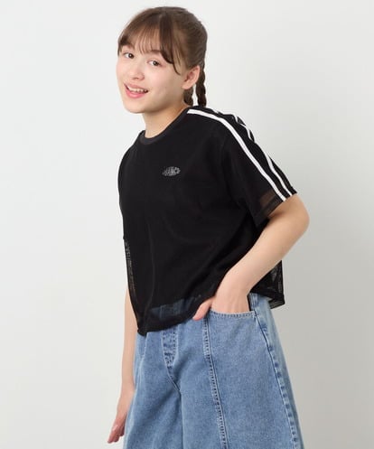 KJKFD57039  [120-160]メッシュレイヤードTシャツ