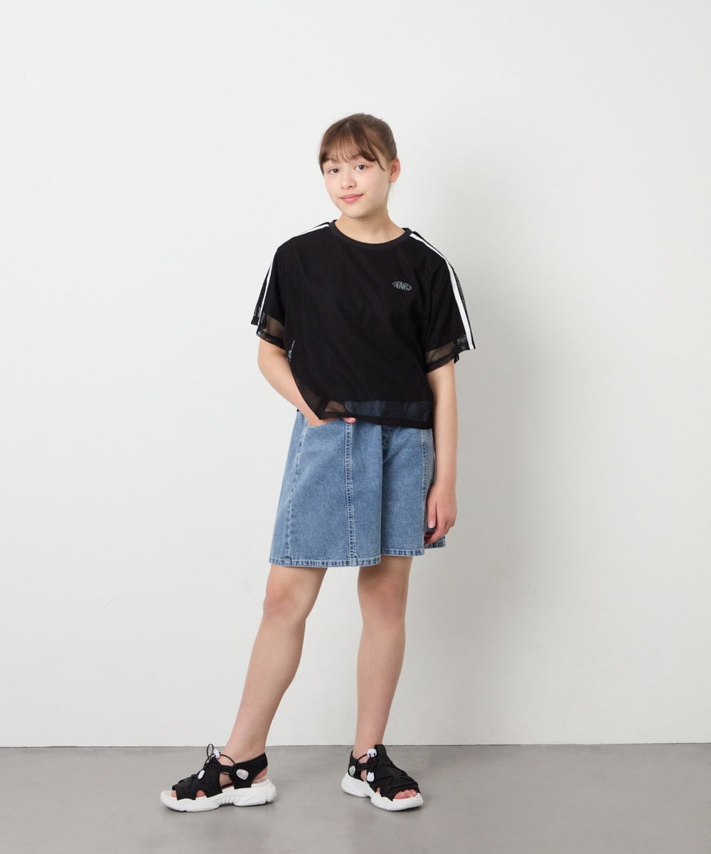 KJKFD57039 a.v.v KIDS(アー・ヴェ・ヴェ) [120-160]メッシュレイヤードTシャツ ブラック