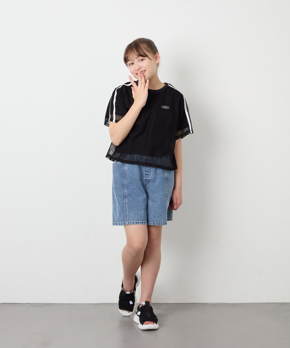 KJKFD57039 a.v.v KIDS(アー・ヴェ・ヴェ) [120-160]メッシュレイヤードTシャツ ブラック