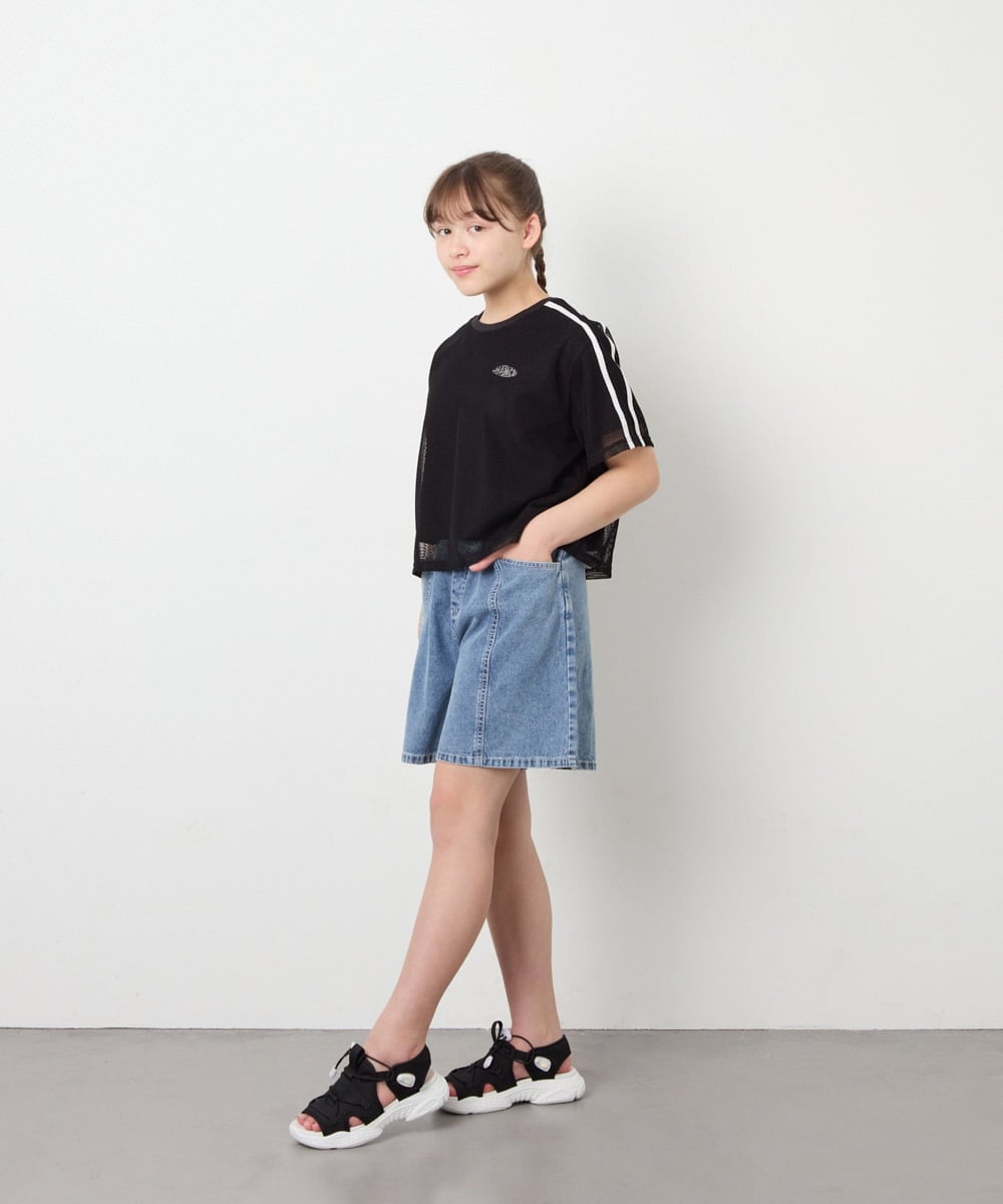 KJKFD57039 a.v.v KIDS(アー・ヴェ・ヴェ) [120-160]メッシュレイヤードTシャツ ブラック