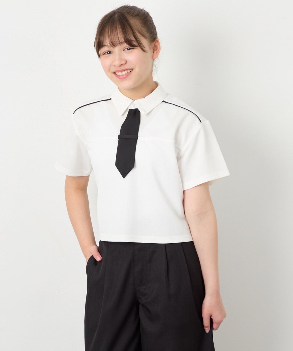 KJKFD58039 a.v.v KIDS(アー・ヴェ・ヴェ) [130-160]ネクタイ付きクロップドトップス ホワイト