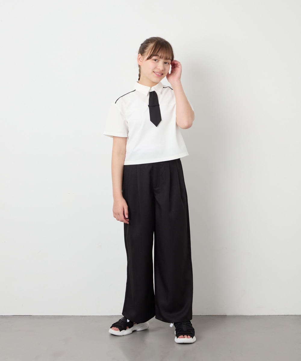 KJKFD58039 a.v.v KIDS(アー・ヴェ・ヴェ) [130-160]ネクタイ付きクロップドトップス ホワイト