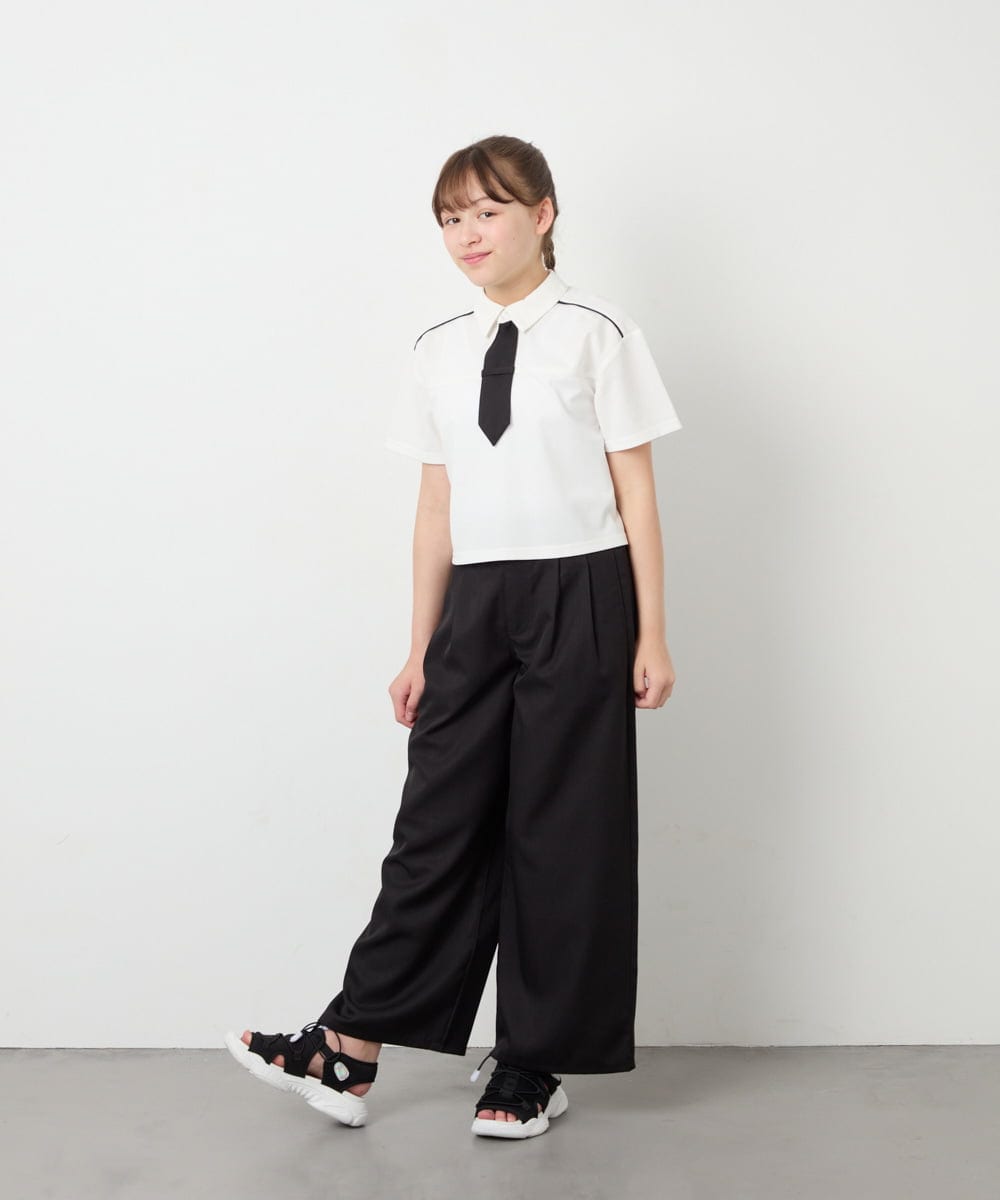 KJKFD58039 a.v.v KIDS(アー・ヴェ・ヴェ) [130-160]ネクタイ付きクロップドトップス ホワイト