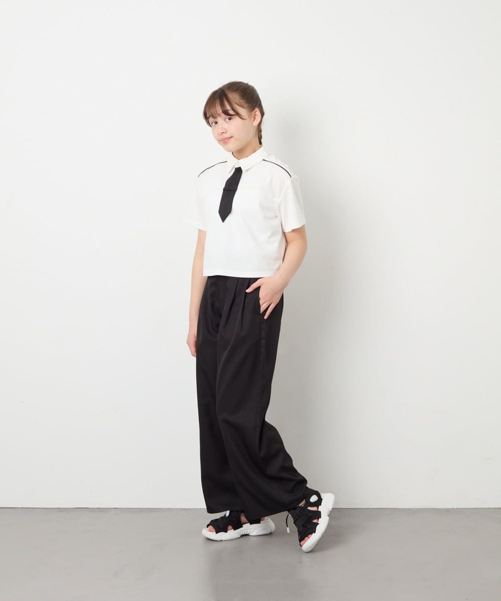KJKFD58039 a.v.v KIDS(アー・ヴェ・ヴェ) [130-160]ネクタイ付きクロップドトップス ホワイト