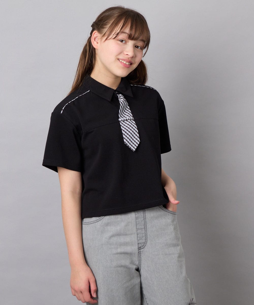 KJKFD58039 a.v.v KIDS(アー・ヴェ・ヴェ) [130-160]ネクタイ付きクロップドトップス ブラック