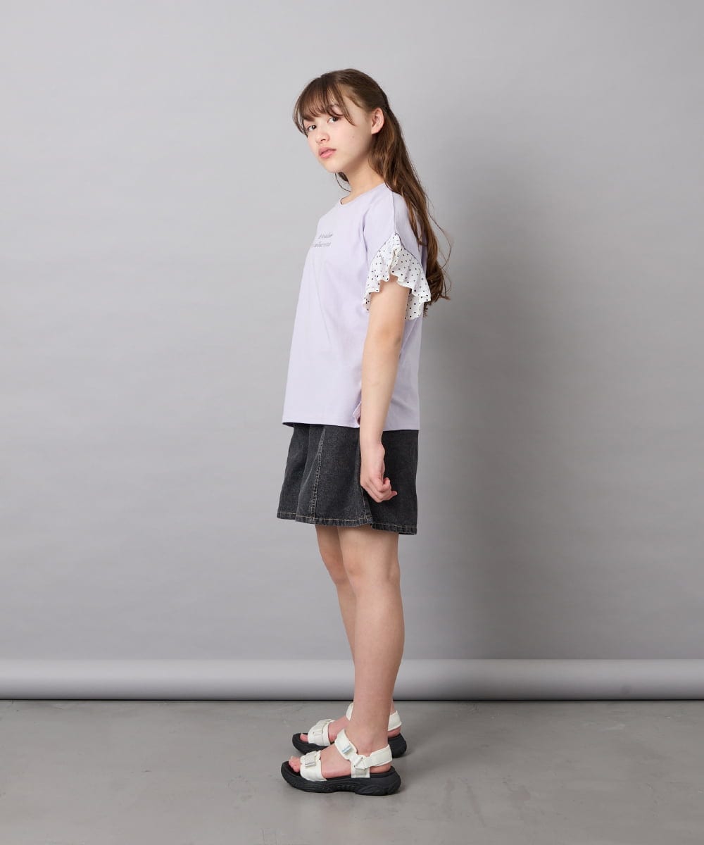 KJKGD01015 a.v.v KIDS(アー・ヴェ・ヴェ) [110-160]【WEB限定】ドットチュール袖Tシャツ ラベンダー