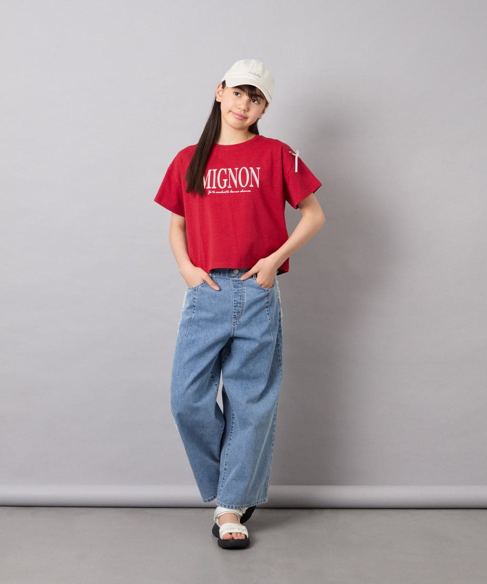 KJKGD02015 a.v.v KIDS(アー・ヴェ・ヴェ) [120-160]【WEB限定】リボンロゴプリントTシャツ レッド